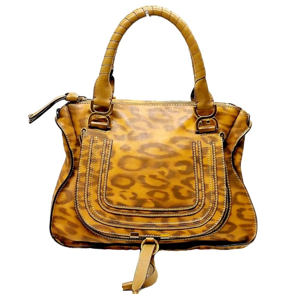CHLOE Calfskin Leopard Print Medium Marcie Satchel Brown -Vintage -Authenticated - Picture 2 of 16